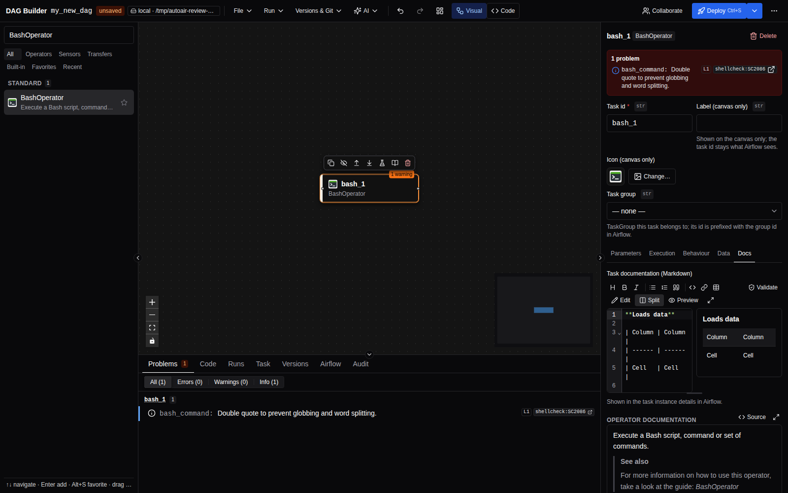 The Markdown editor in Split view with the source on the left and the rendered preview on the right