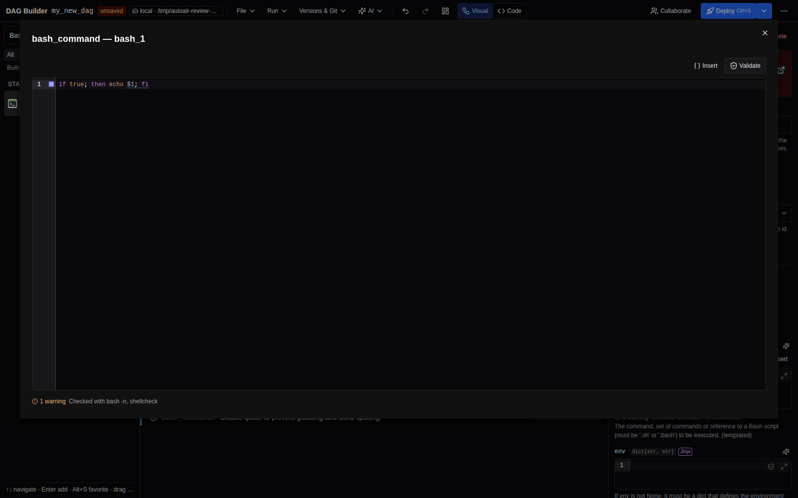 The large editor dialog with a labelled Validate button and the validation result under the editor
